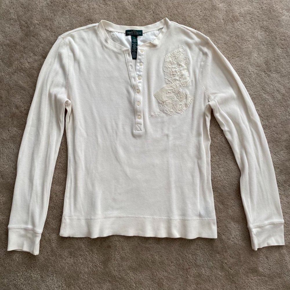 Ralph Lauren LRL Waffle Knit White Long Sleeve Shirt - Picture 1 of 4